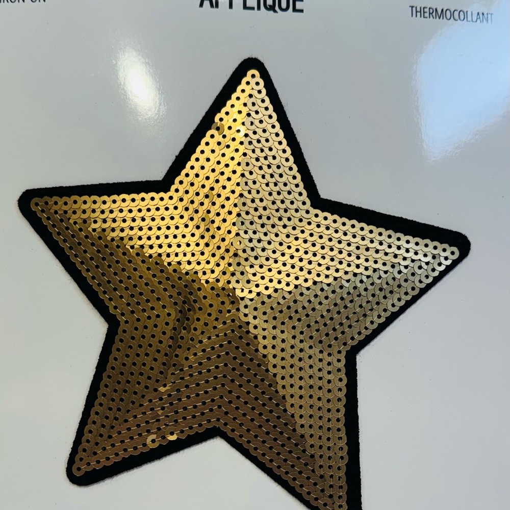 Sequin Gold Star Patch Iron On Appliqué 6.5” NWT